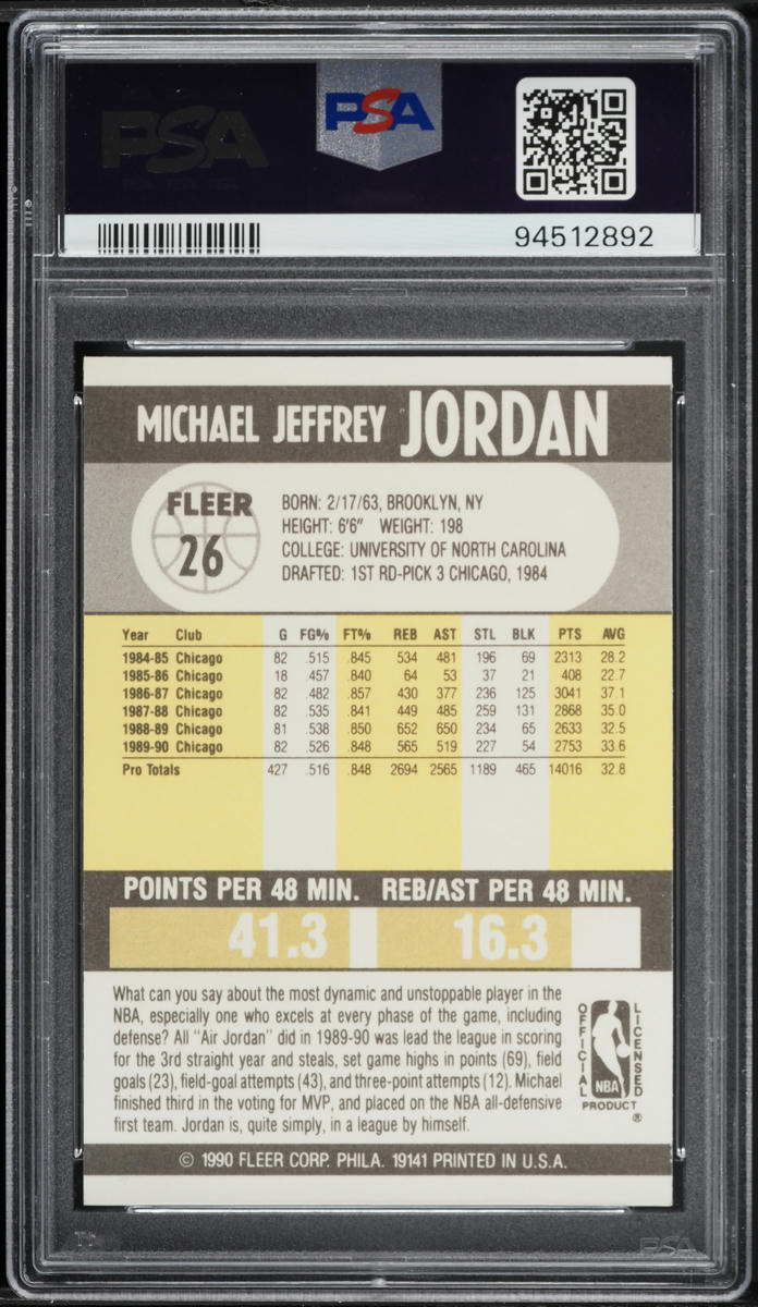 1990 Fleer Basketball Michael Jordan #26 PSA 9 MINT