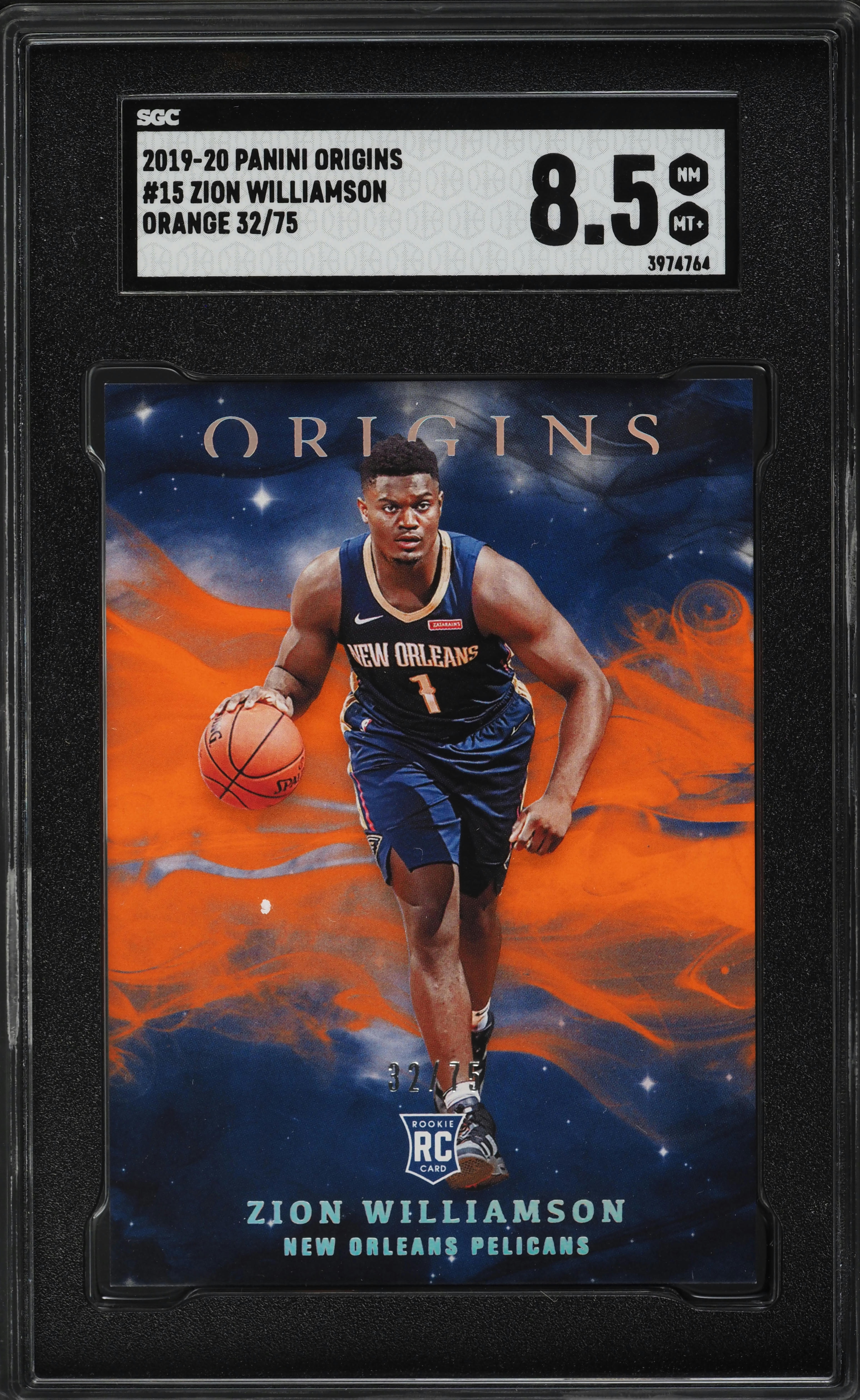 2019 Panini Origins Orange Zion Williamson ROOKIE /75 #15 SGC 8.5