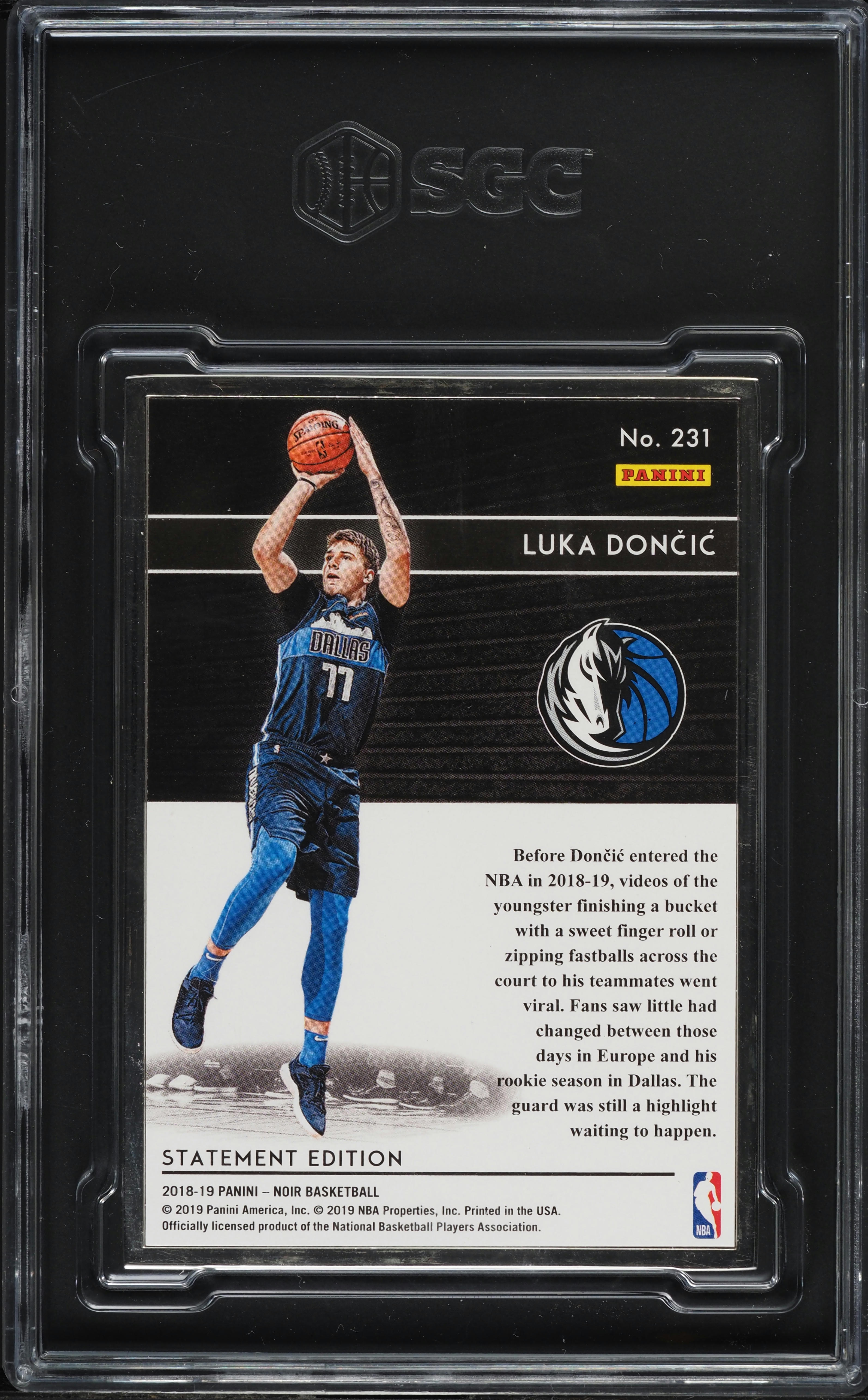 2018 Panini Noir Luka Doncic ROOKIE /25 #231 SGC 7 NRMT on