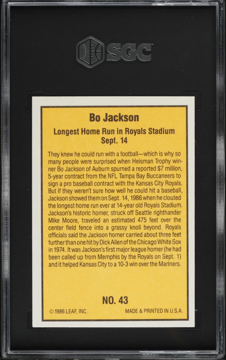 1986 Donruss Highlights Bo Jackson ROOKIE #43 SGC 8.5 NM-MT+