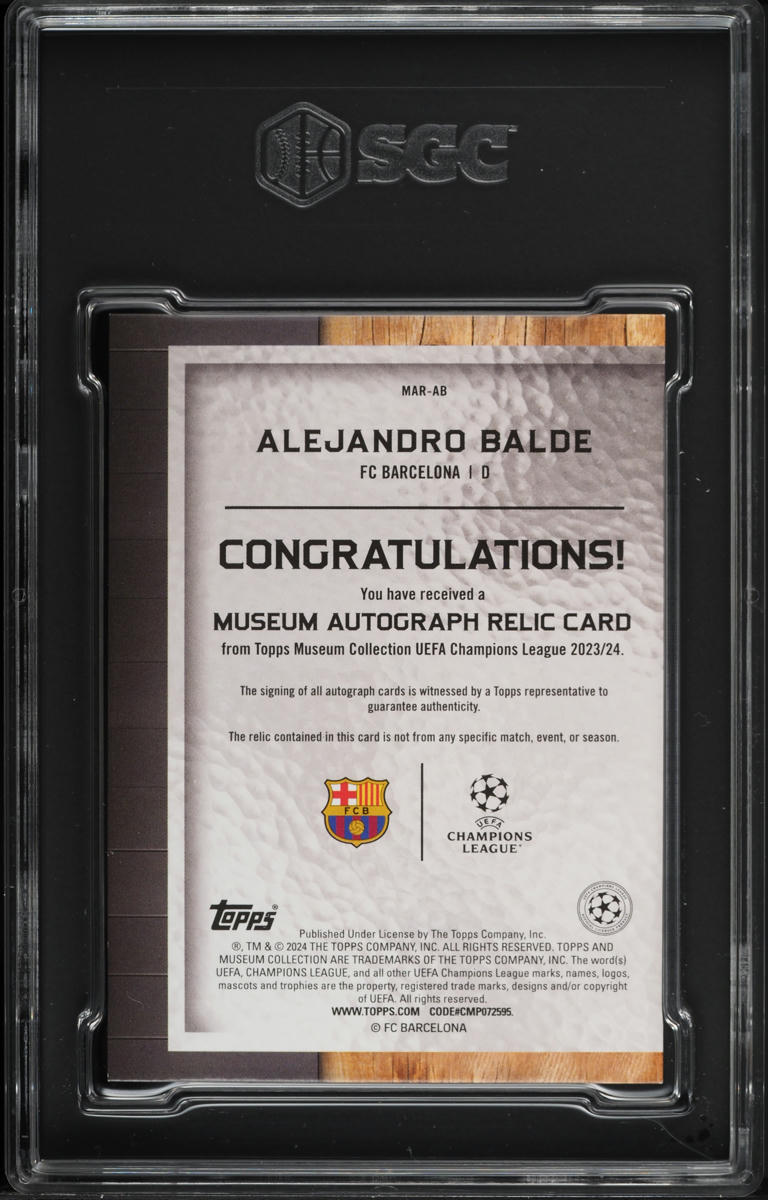 2023 Topps Museum Collection UEFA Alejandro Balde PATCH AUTO /299 SGC 9