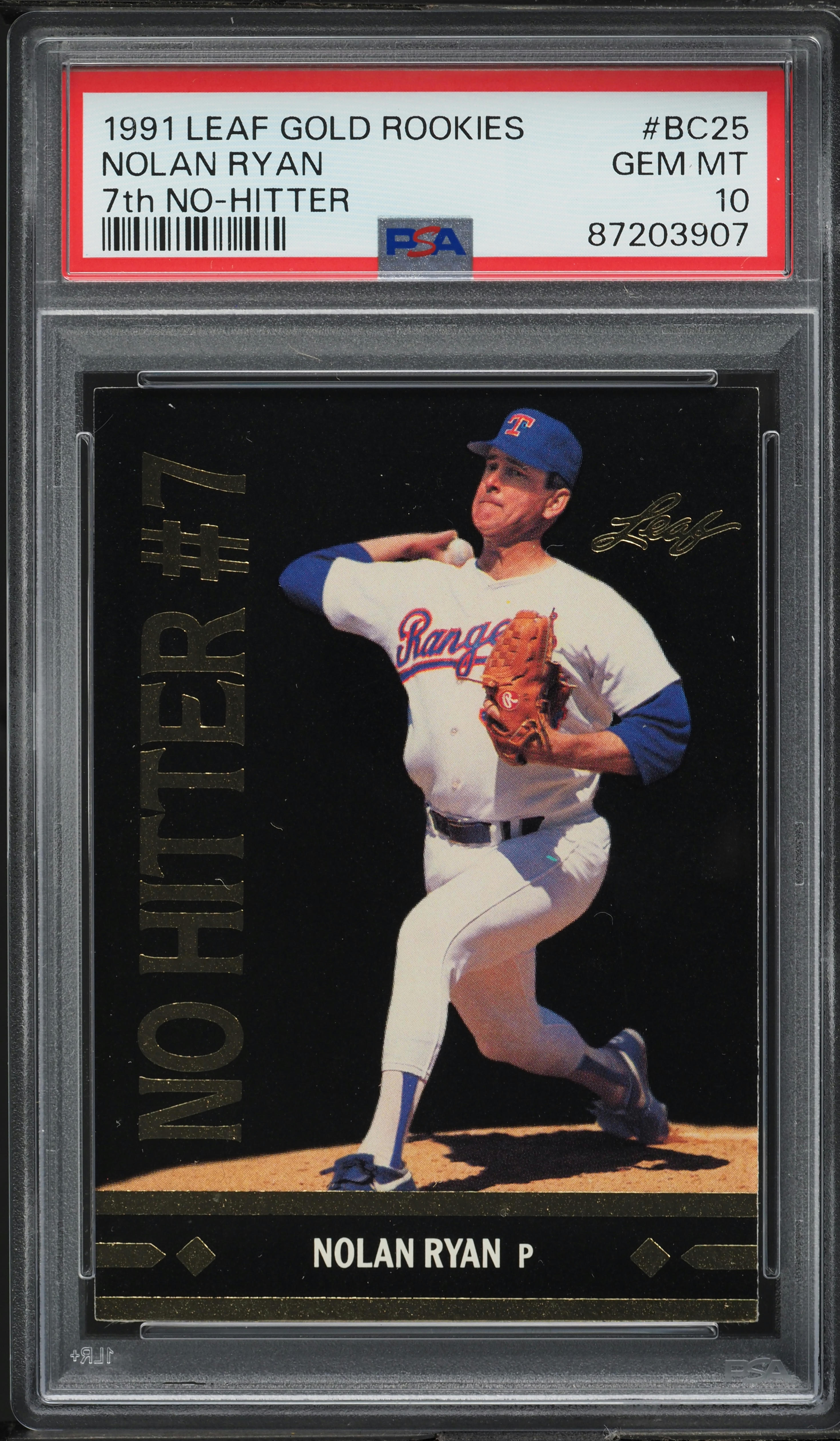 1991 Leaf Gold 7th No-Hitter Nolan Ryan #BC25 PSA 10 GEM MINT on 