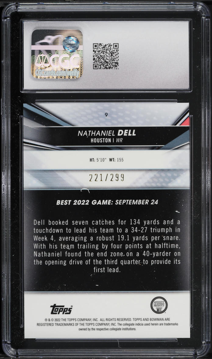 2022 Bowman's Best U Mini-Diamond Refractor Nathaniel Dell ROOKIE /299 #9 CGC 10