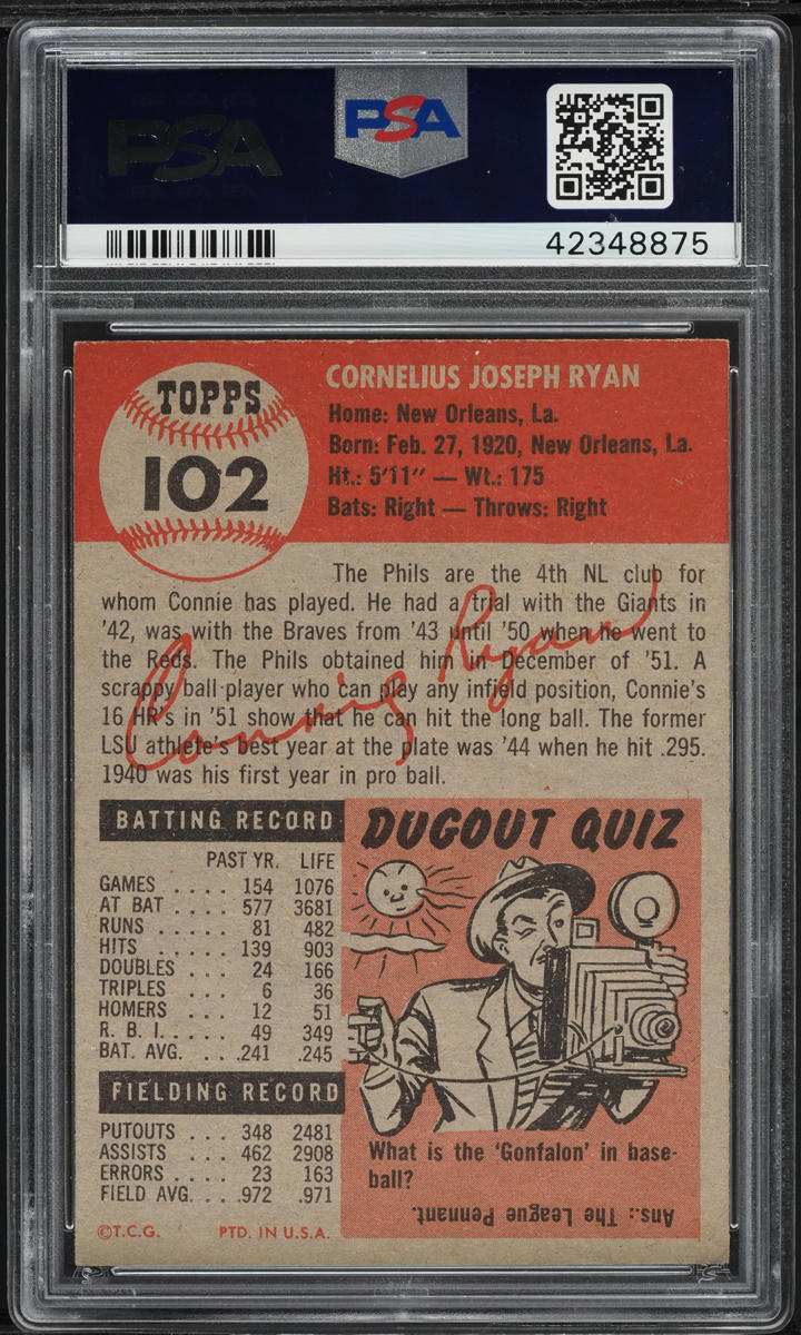 1953 Topps Connie Ryan #102 PSA 6.5 EXMT+