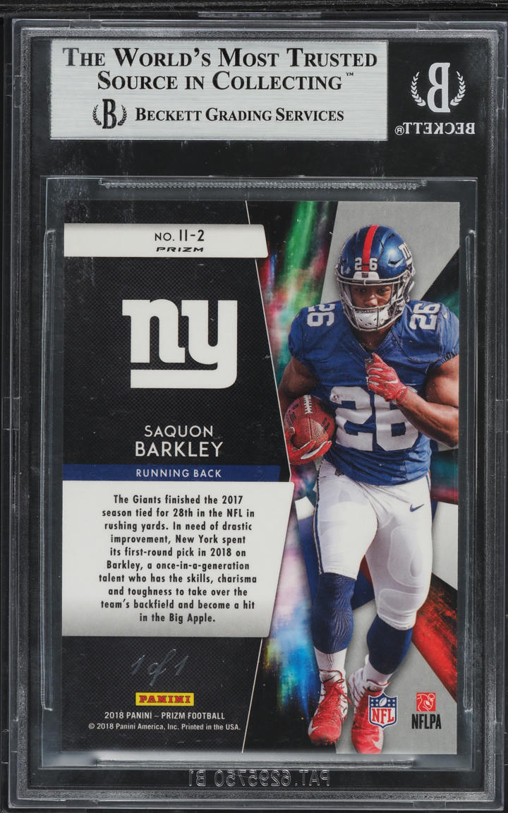 2018 Panini Prizm Instant Impact Black Finite Saquon Barkley ROOKIE 1/1 BGS 9