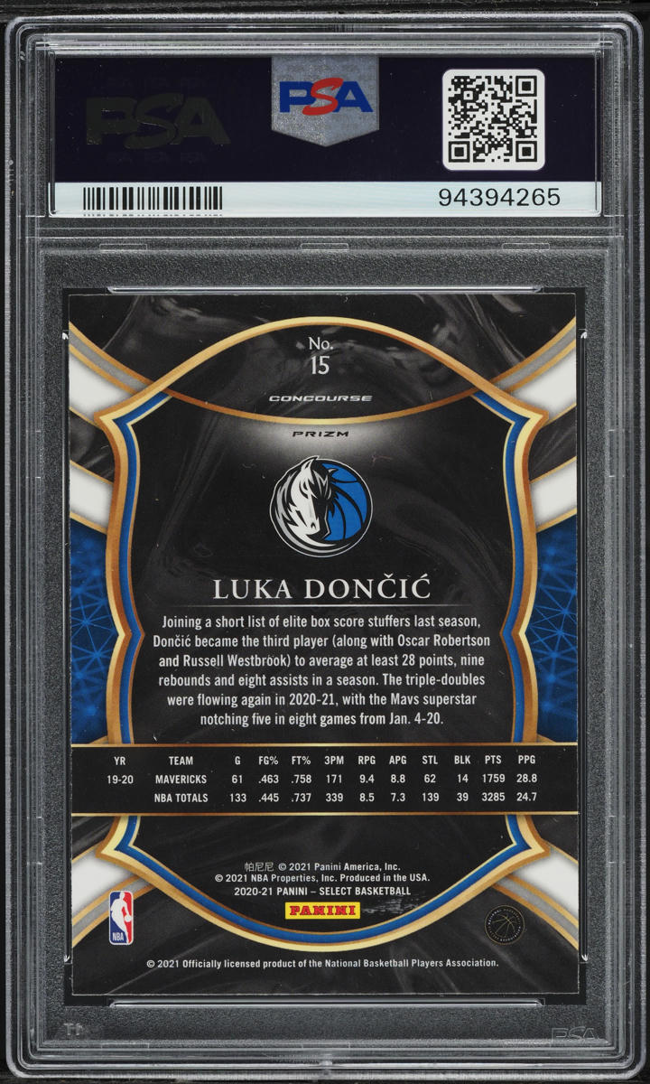 2020 Select Concourse Green White Purple Prizm Luka Doncic #15 PSA 10 GEM MINT