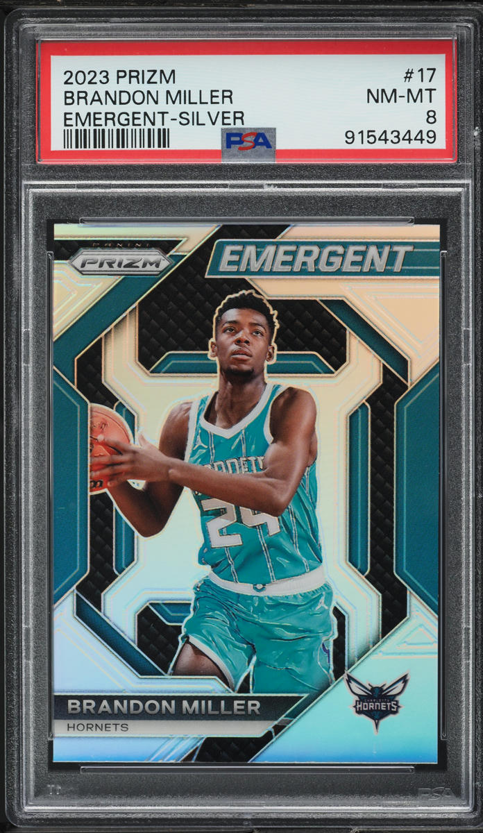 2023 Panini Prizm Emergent Silver Prizm Brandon Miller ROOKIE #17 PSA 8 NM-MT