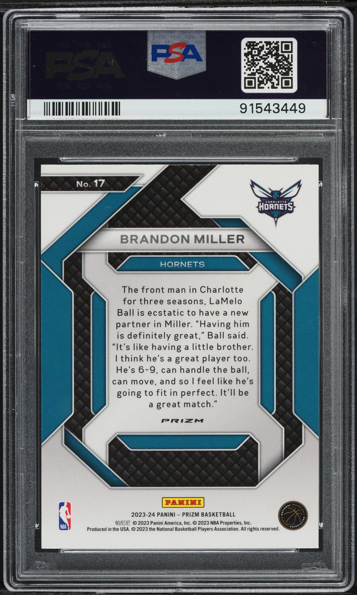 2023 Panini Prizm Emergent Silver Prizm Brandon Miller ROOKIE #17 PSA 8 NM-MT