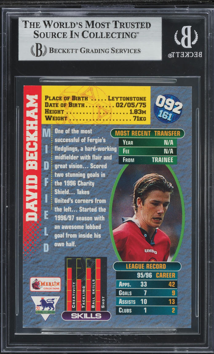 1996 Merlin Premier Gold England David Beckham ROOKIE #92 BGS 5.5 EX+
