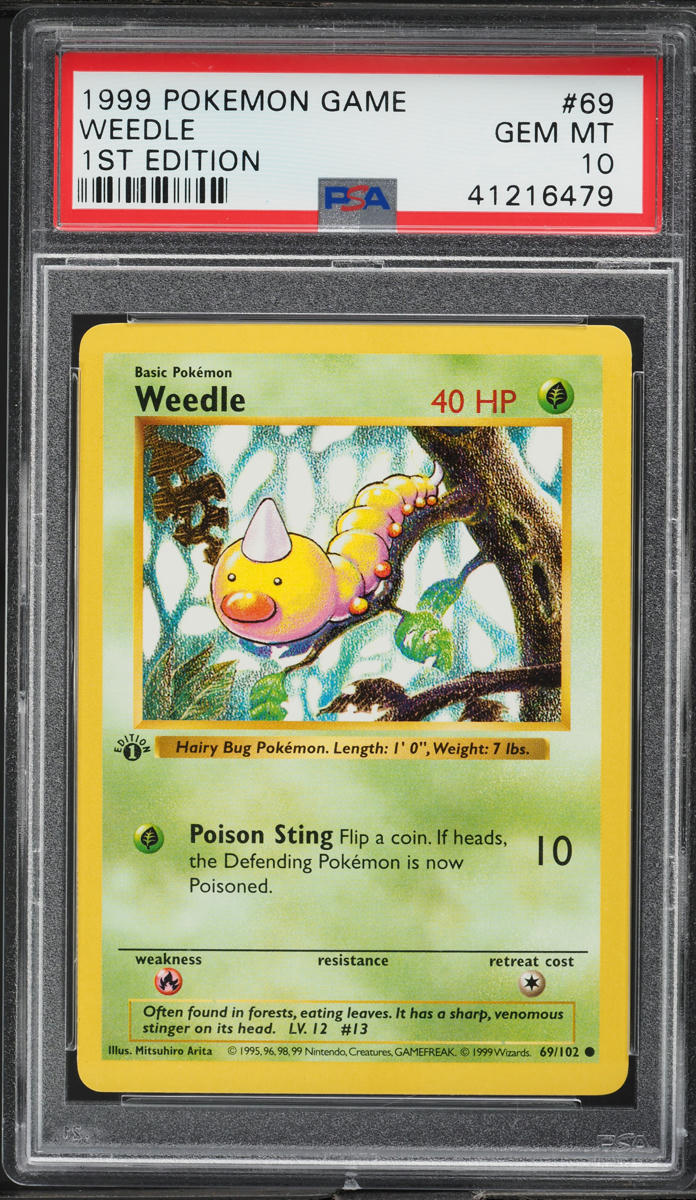 1999 Pokemon Base Set Shadowless 1st Edition Weedle #69 PSA 10 GEM MINT