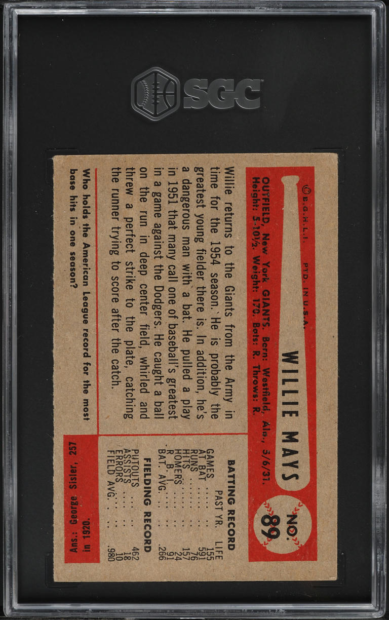 1954 Bowman Willie Mays #89 SGC 3 VG