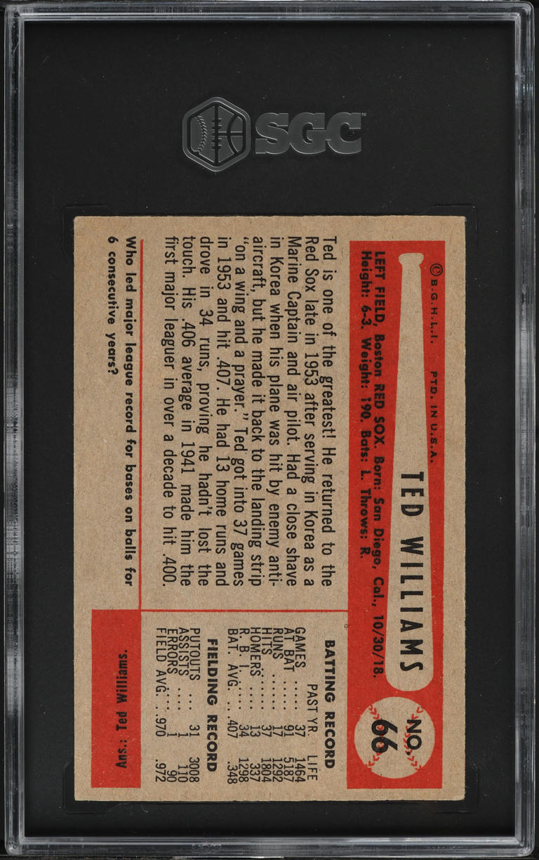 1954 Bowman Ted Williams #66 SGC 4.5 VGEX+