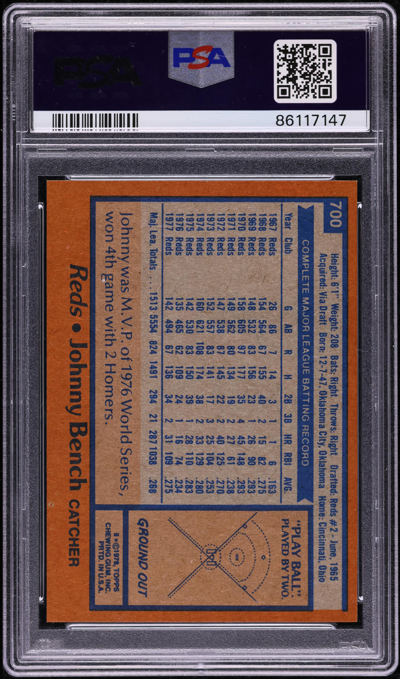 1978 Topps Johnny Bench #700 PSA 10 GEM MINT