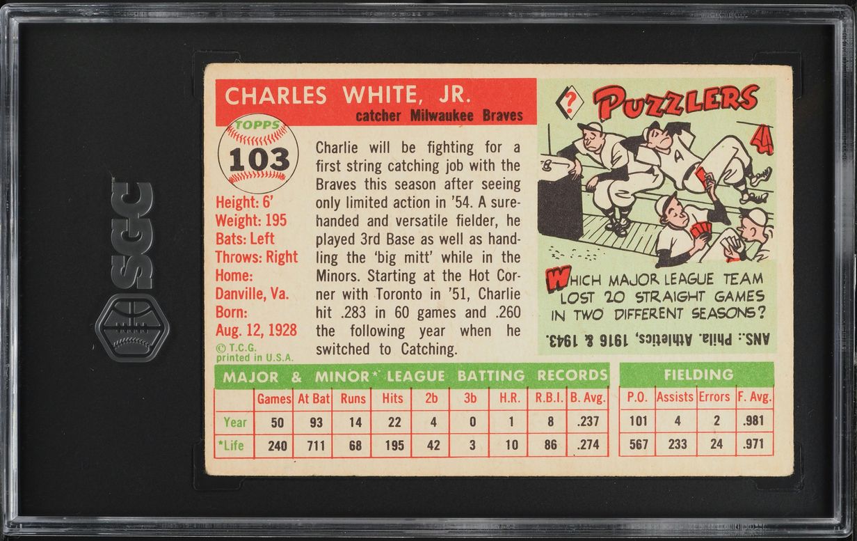 1955 Topps Charlie White #103 SGC 4 VGEX