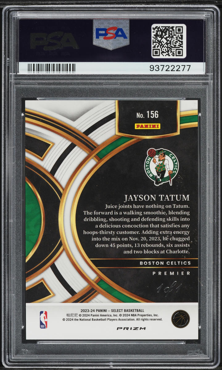 2023 Select Premier Black Disco Jayson Tatum 1/1 #156 PSA 10 GEM MINT
