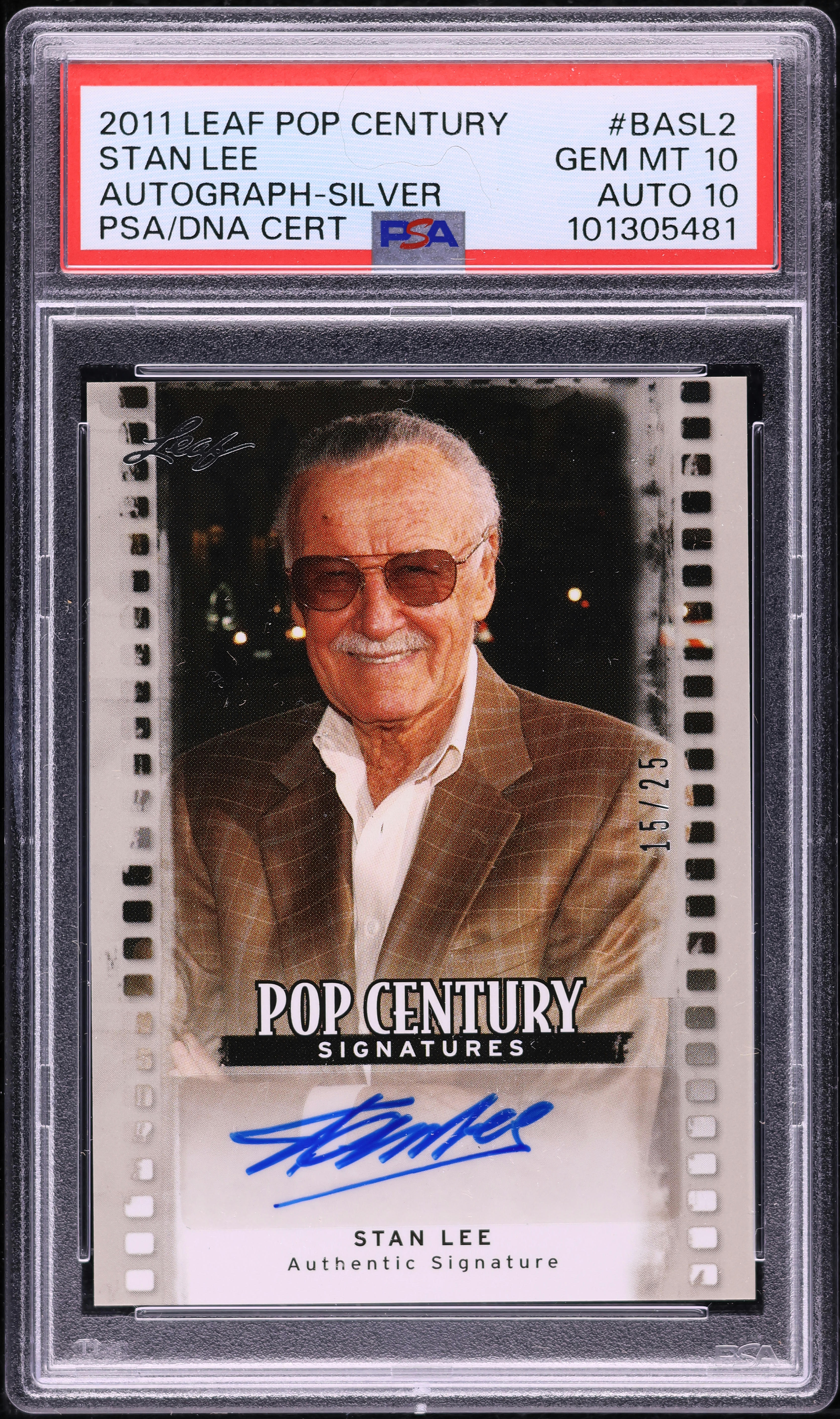 2011 Leaf Pop Century Silver Stan Lee AUTO DNA 10 /25 #BASL2 PSA