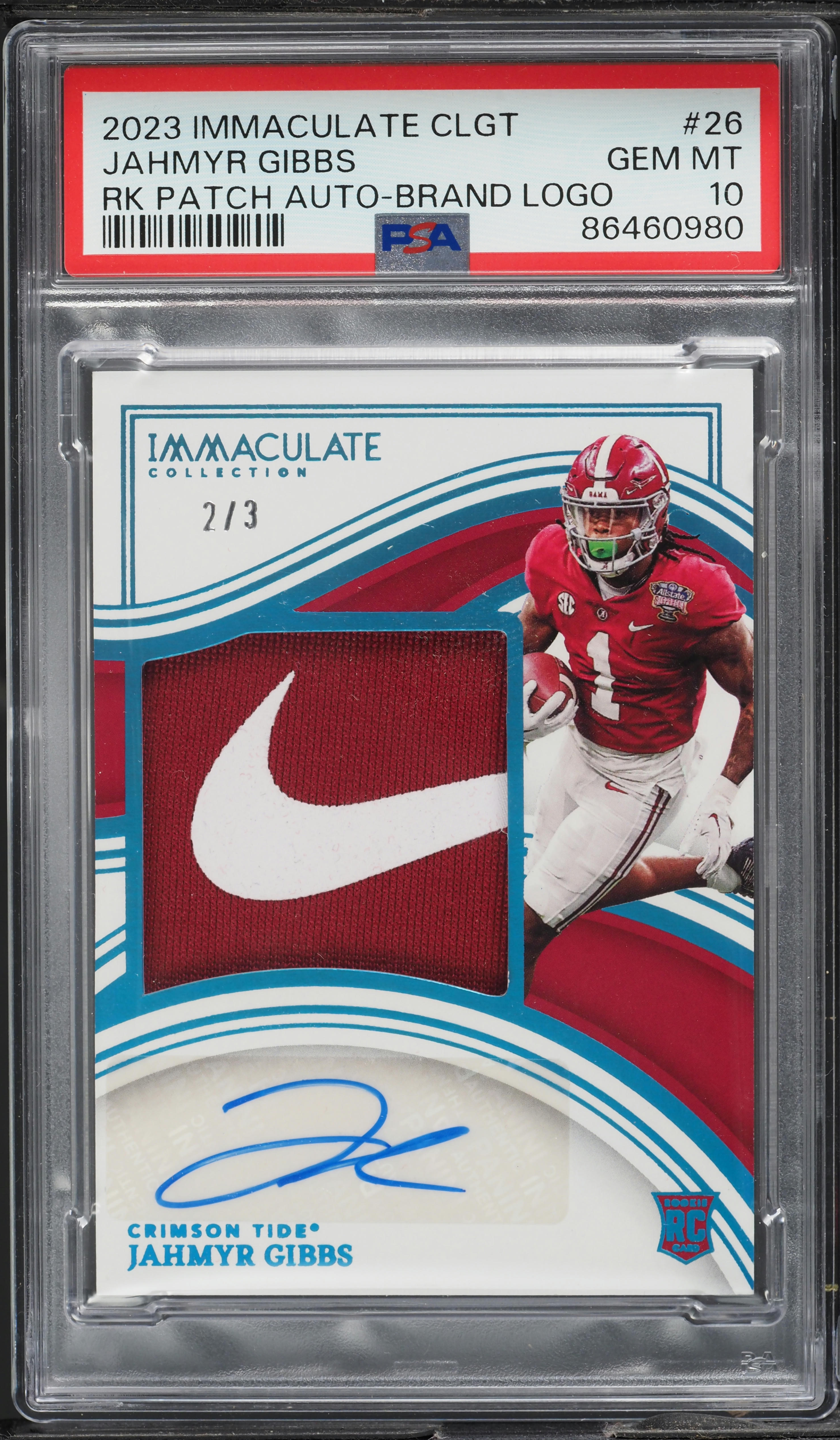 2023 Immaculate Collection Collegiate Jahmyr Gibbs RC PATCH AUTO