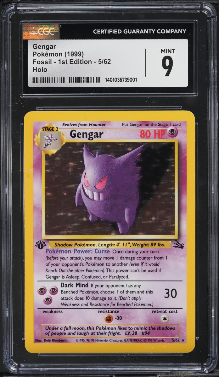 1999 Pokemon Fossil 1st Edition Holo Gengar #5 CGC 9 MINT