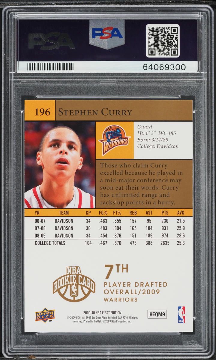 2009 Upper Deck First Edition Gold Stephen Curry ROOKIE #196 PSA 10 GEM MINT