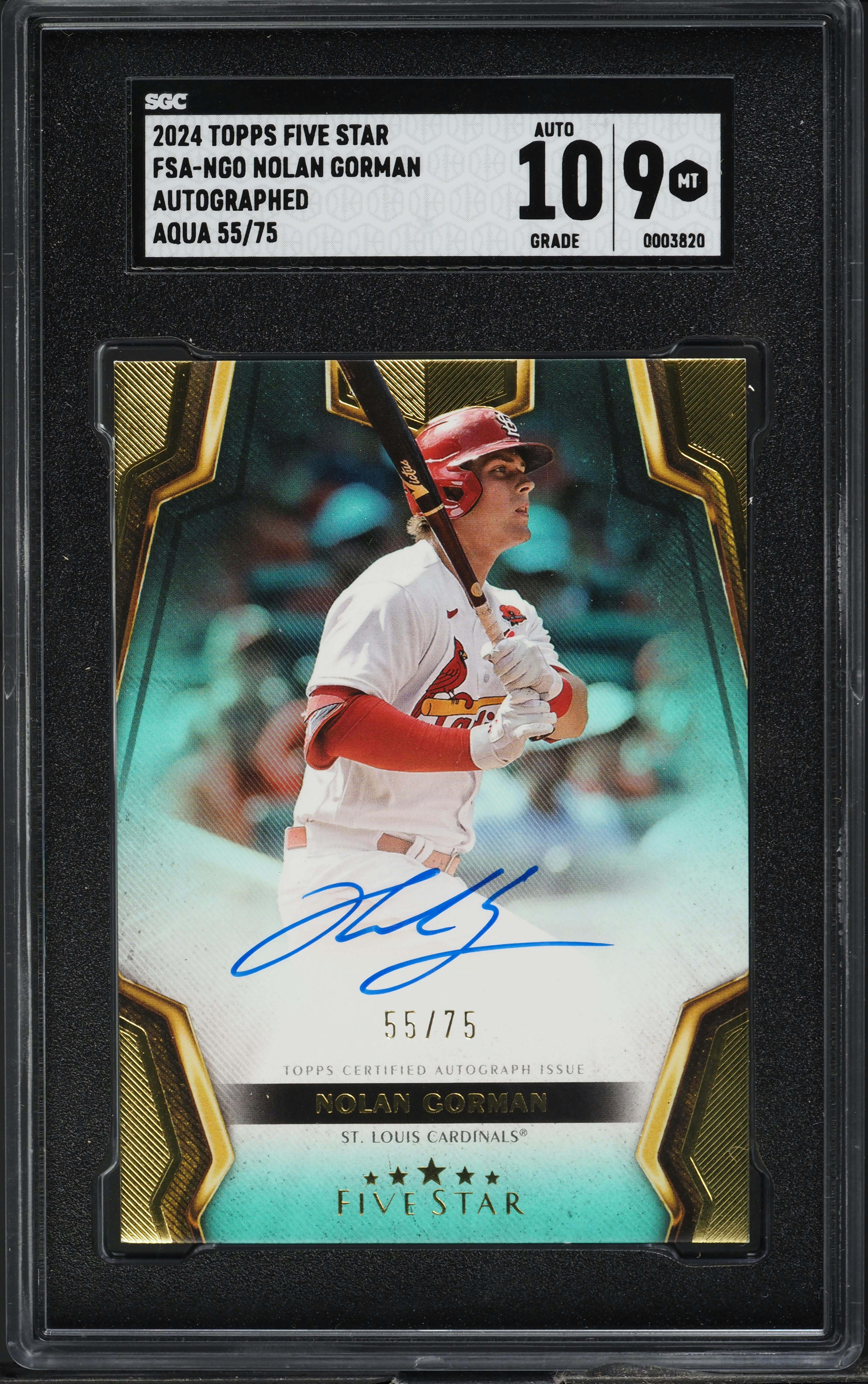 2024 Topps Five Star Aqua Nolan Gorman AUTO /75 #FSA-NGO SGC 9 