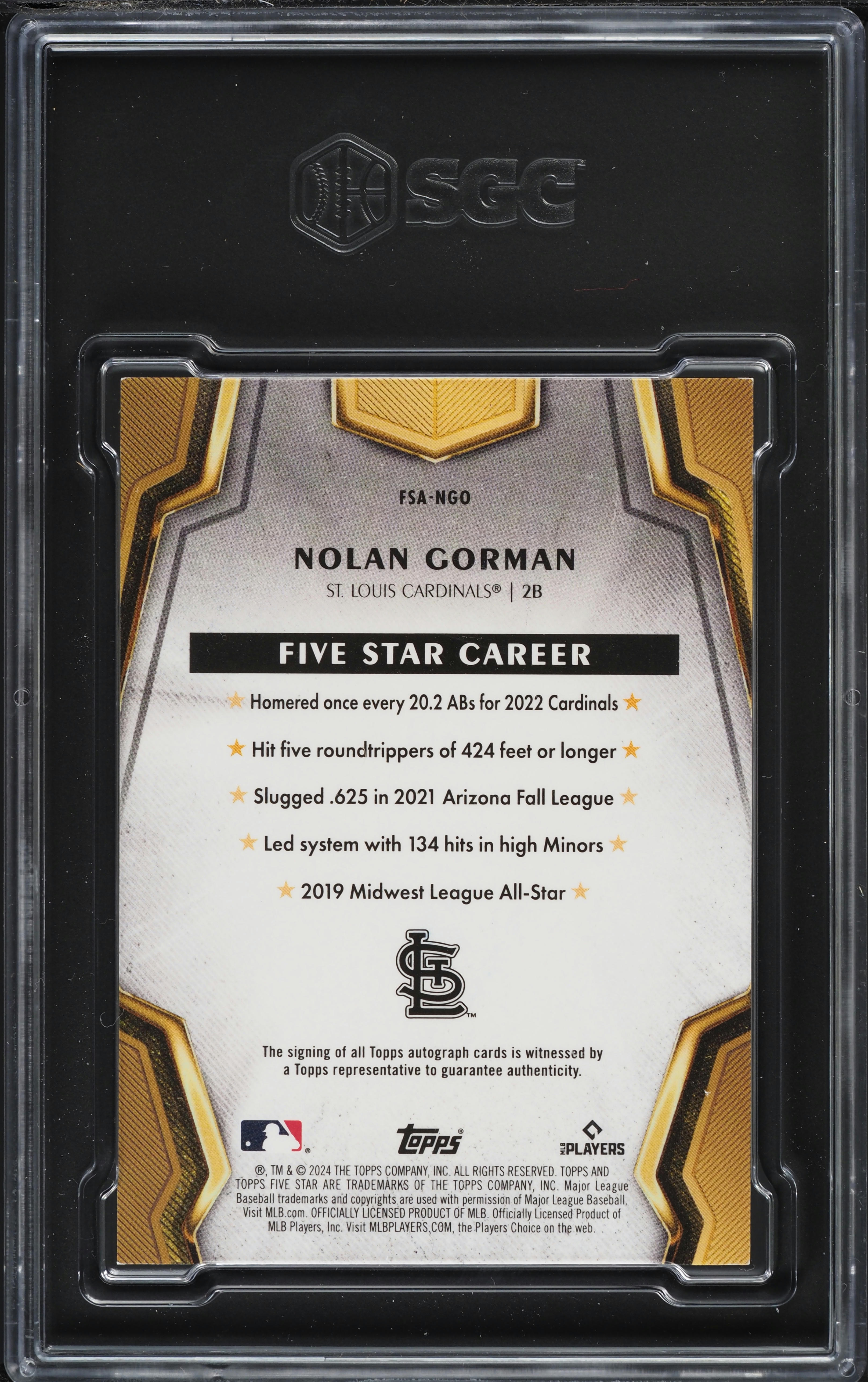 2024 Topps Five Star Aqua Nolan Gorman AUTO /75 #FSA-NGO SGC 9