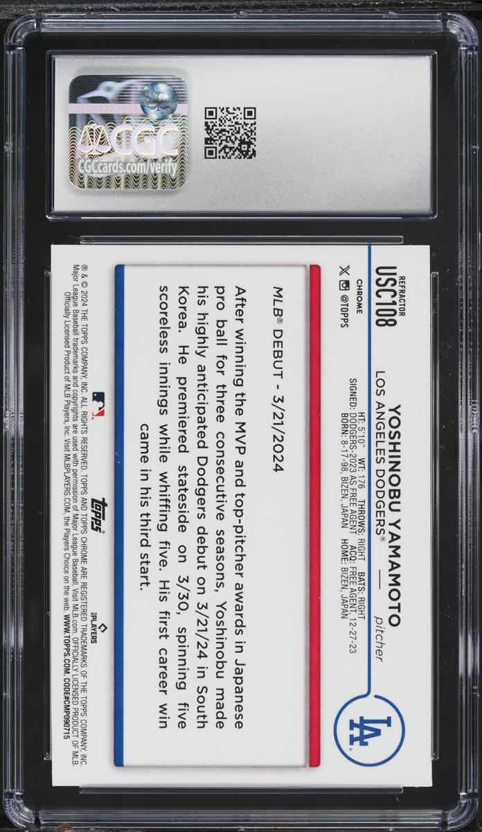 2024 Topps Chrome Update Prism Refractor Yoshinobu Yamamoto ROOKIE #USC108 CGC 7