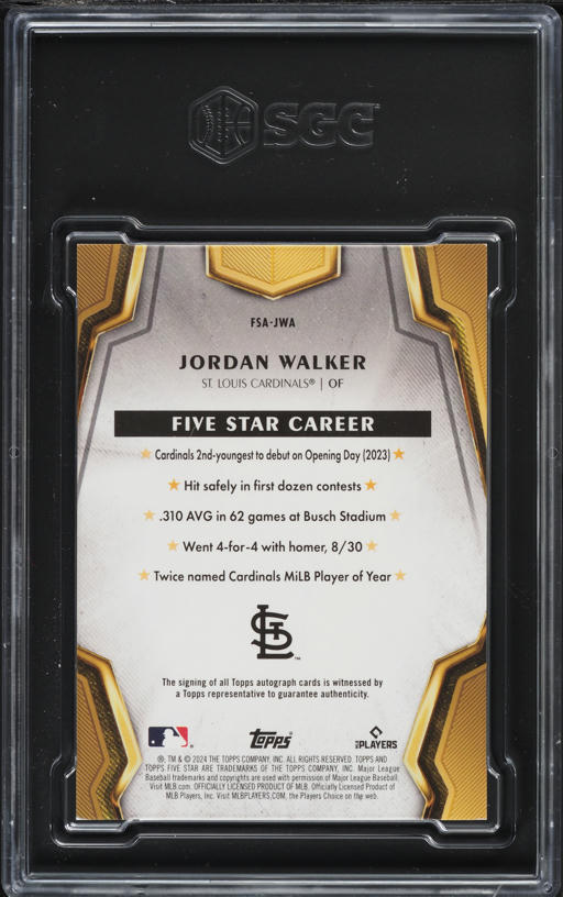 2024 Topps Five Star Jordan Walker AUTO #FSA-JWA SGC 9 MINT on