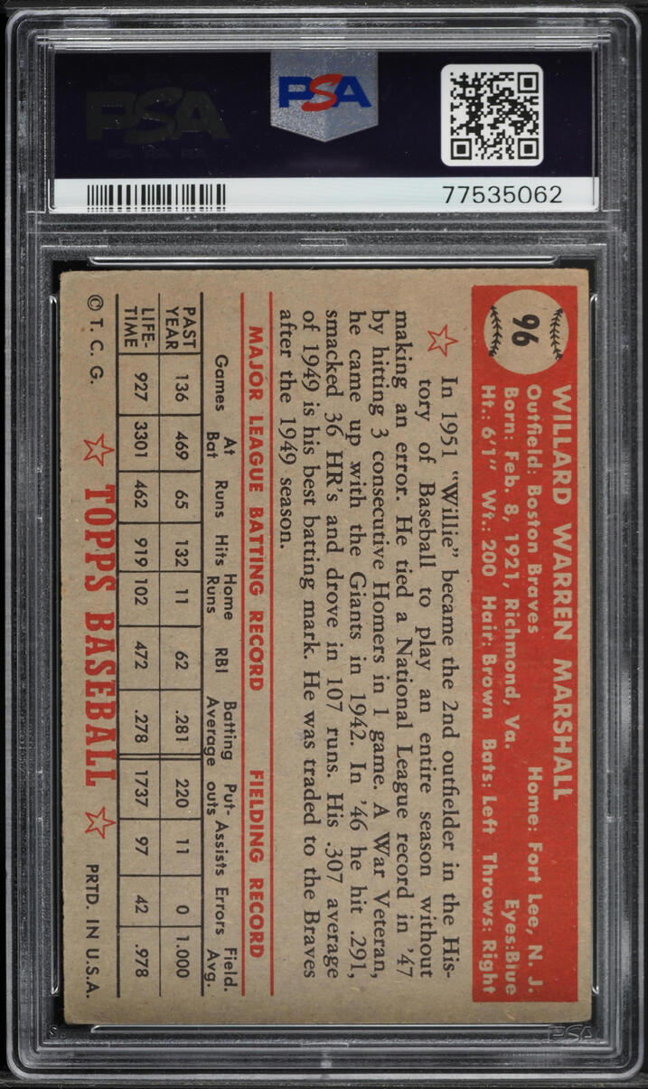 1952 Topps Willard Marshall #96 PSA 4 VGEX