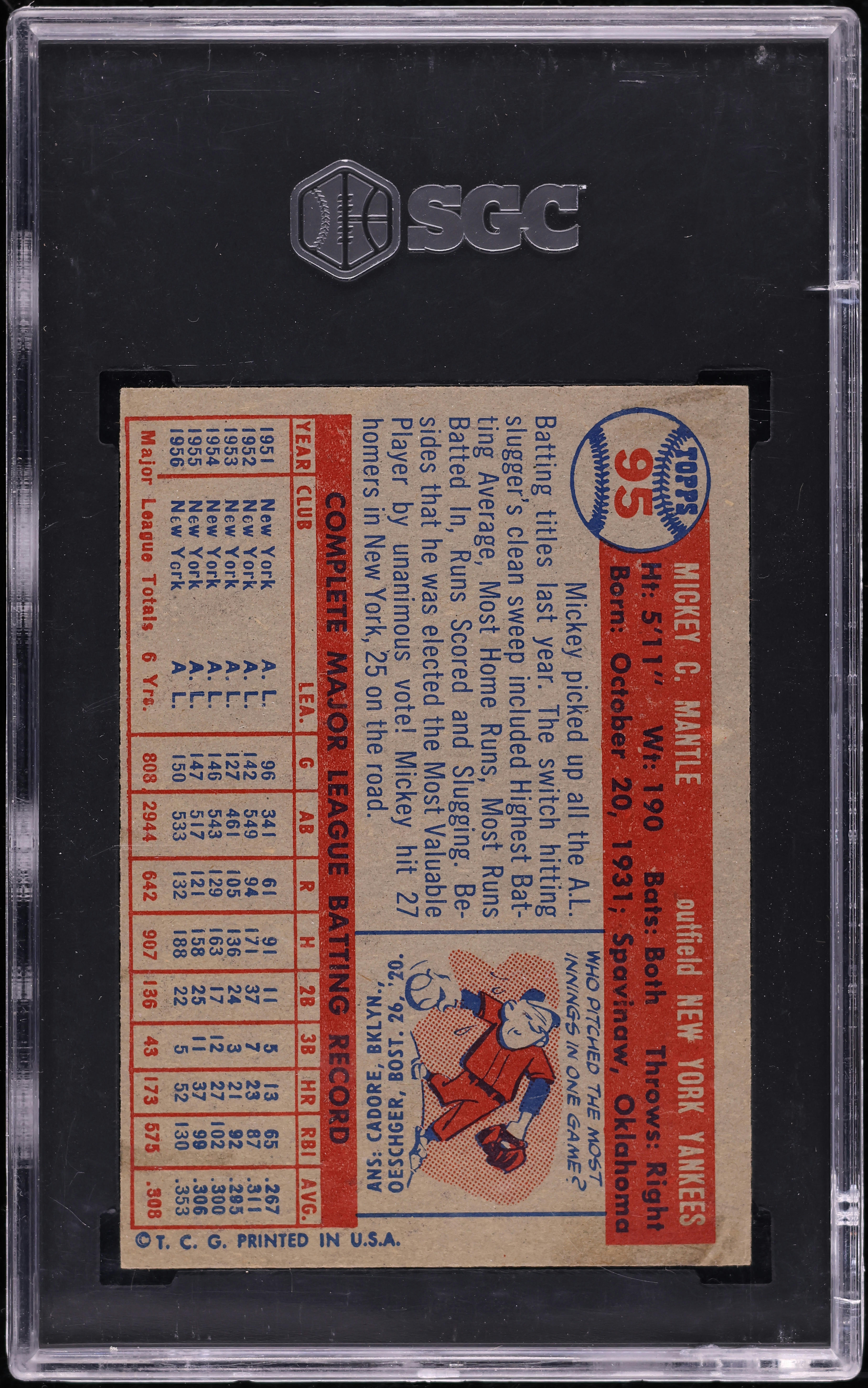 1957 Topps Mickey Mantle #95 SGC 5 EX on Fanatics Collect