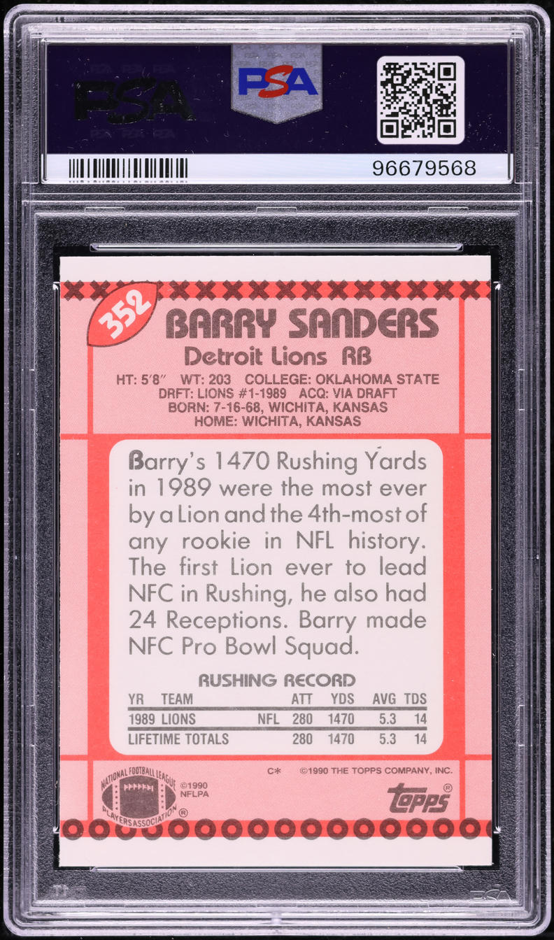 1990 Topps Tiffany Barry Sanders #352 PSA 10 GEM MINT