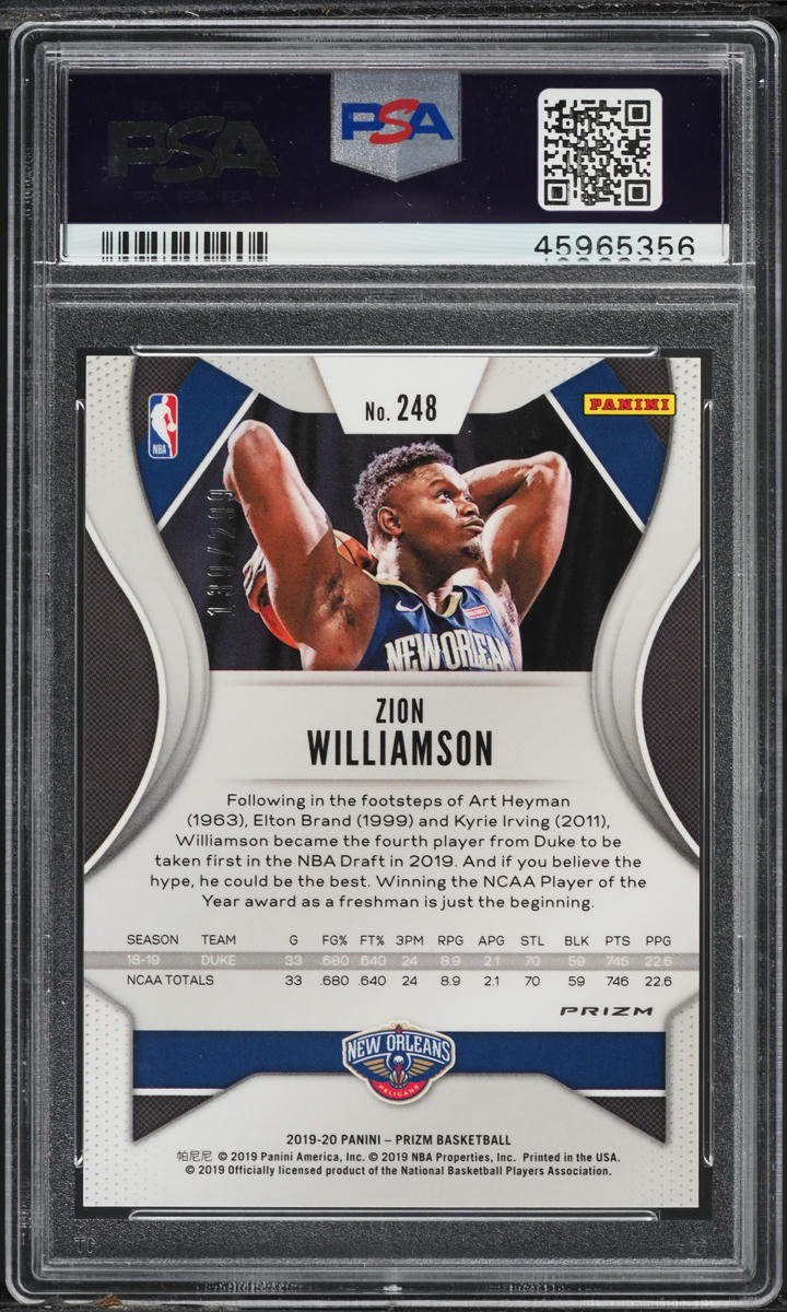 2019 Panini Prizm Red Zion Williamson ROOKIE /299 #248 PSA 10 GEM