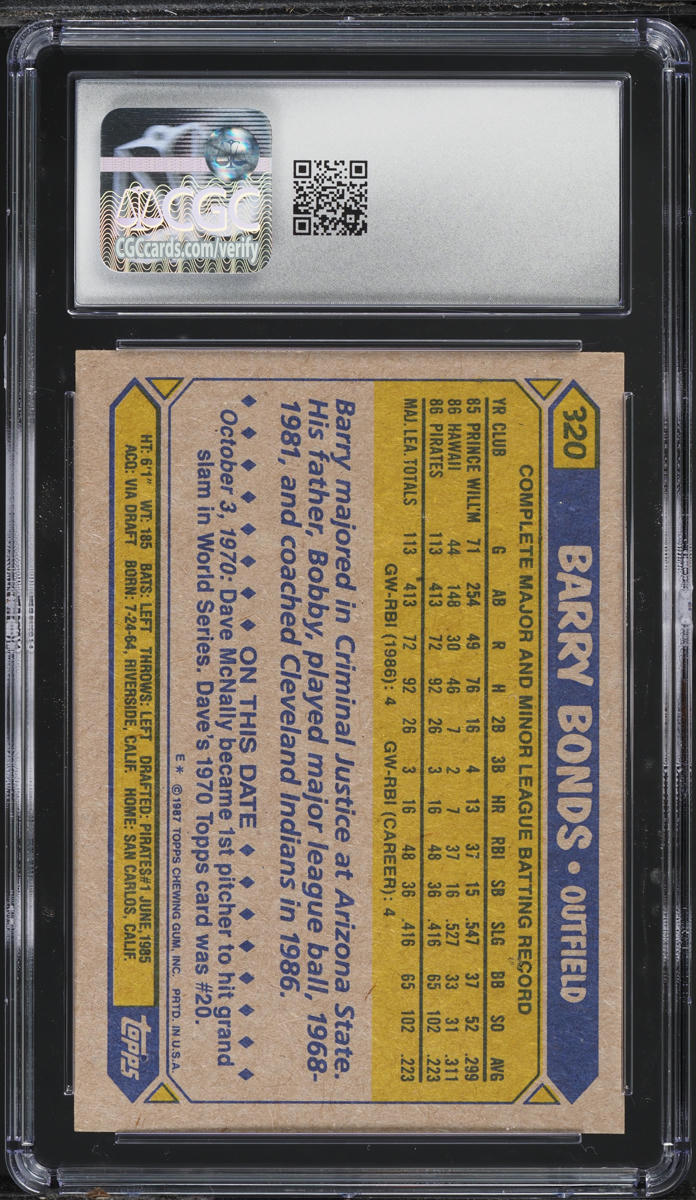 1987 Topps Barry Bonds ROOKIE #320 CGC 8 NM-MT