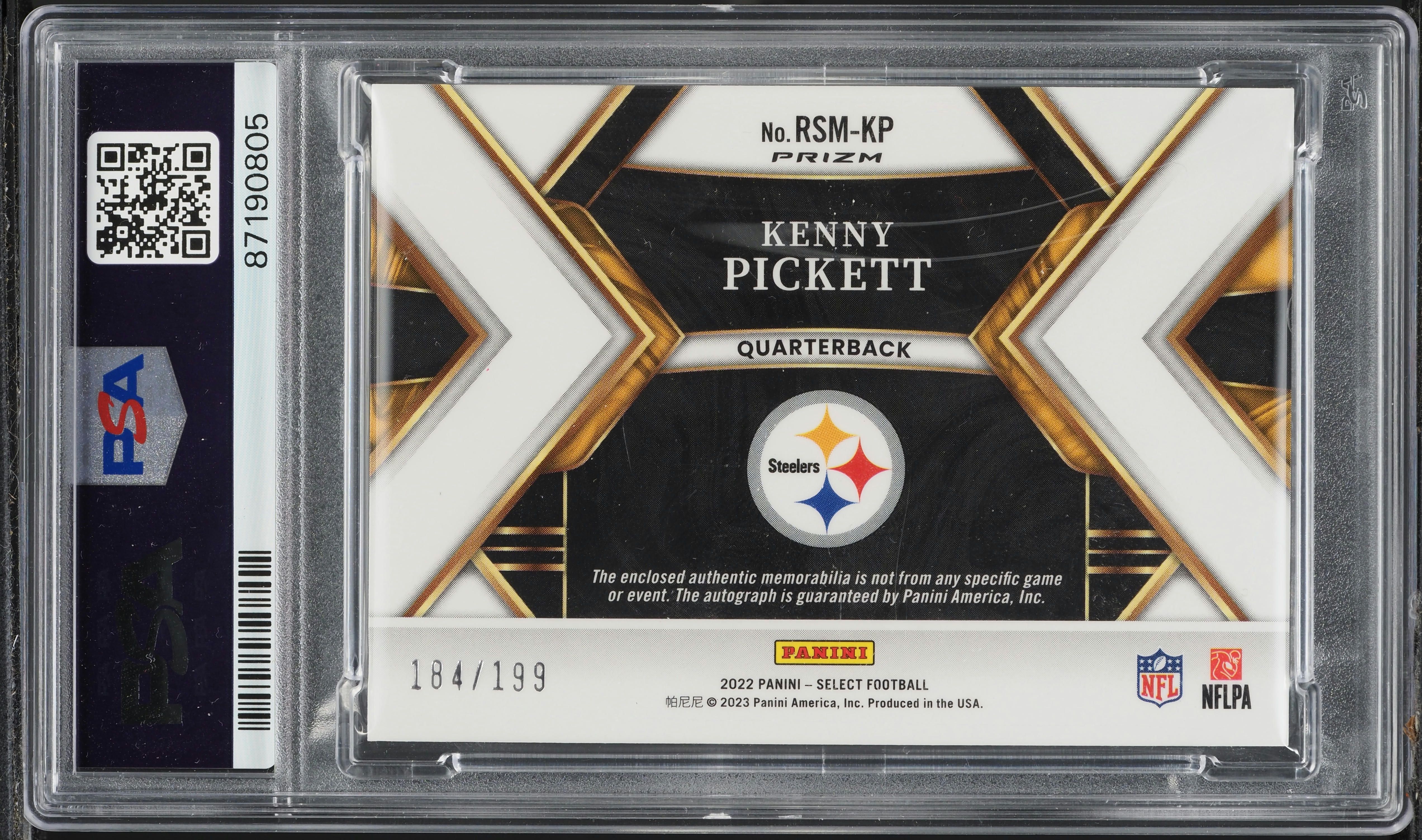 2022 Select Silver Kenny Pickett ROOKIE PATCH AUTO /199 #RSM-KP