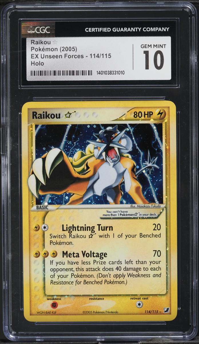 2005 Pokemon EX Unseen Forces Holo Raikou Gold Star #114 CGC 10 GEM MINT