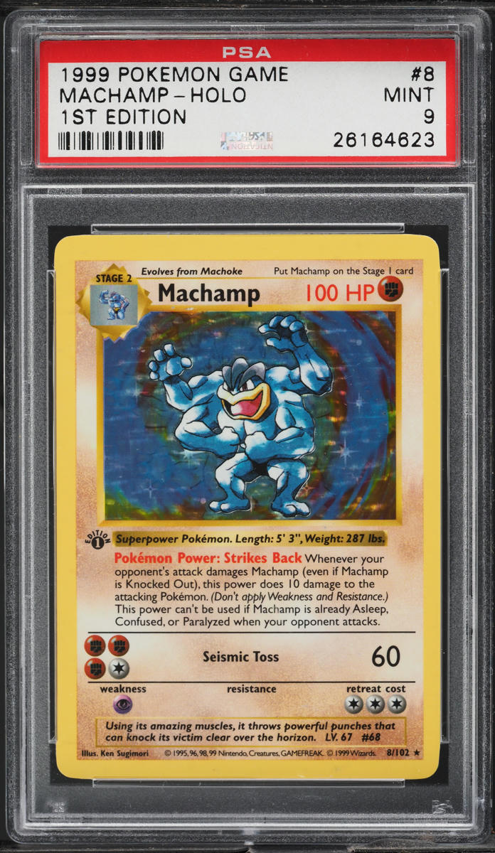 1999 Pokemon Base Set Shadowless 1st Edition Holo Machamp #8 PSA 9 MINT