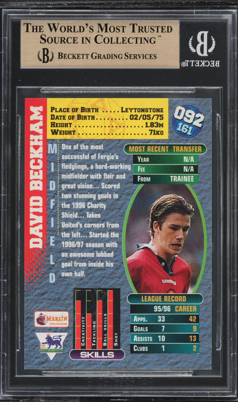 1996 Merlin Premier Gold England David Beckham ROOKIE #92 BGS 9.5