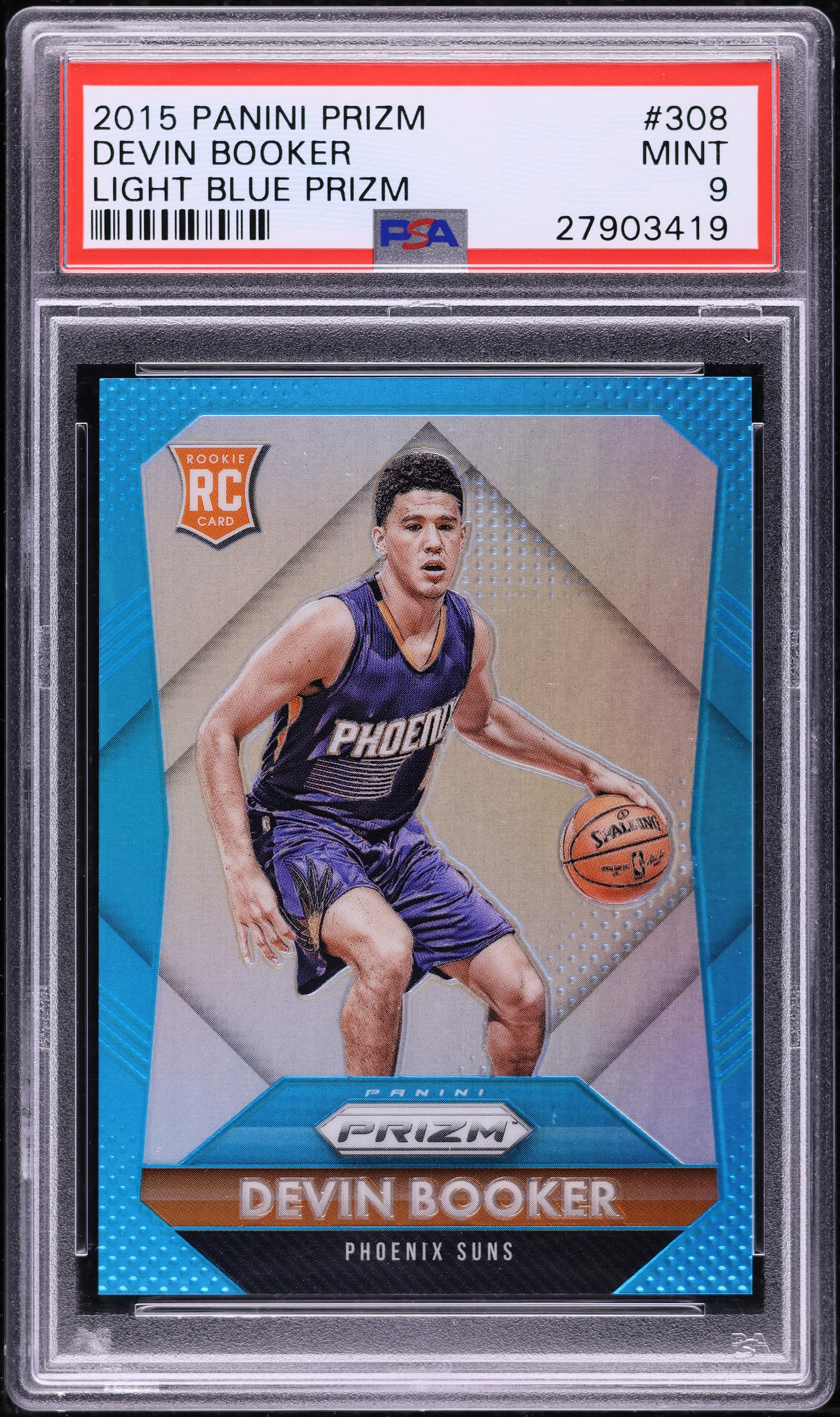 2015 Panini Prizm Light Blue Devin Booker ROOKIE /199 #308 PSA 9