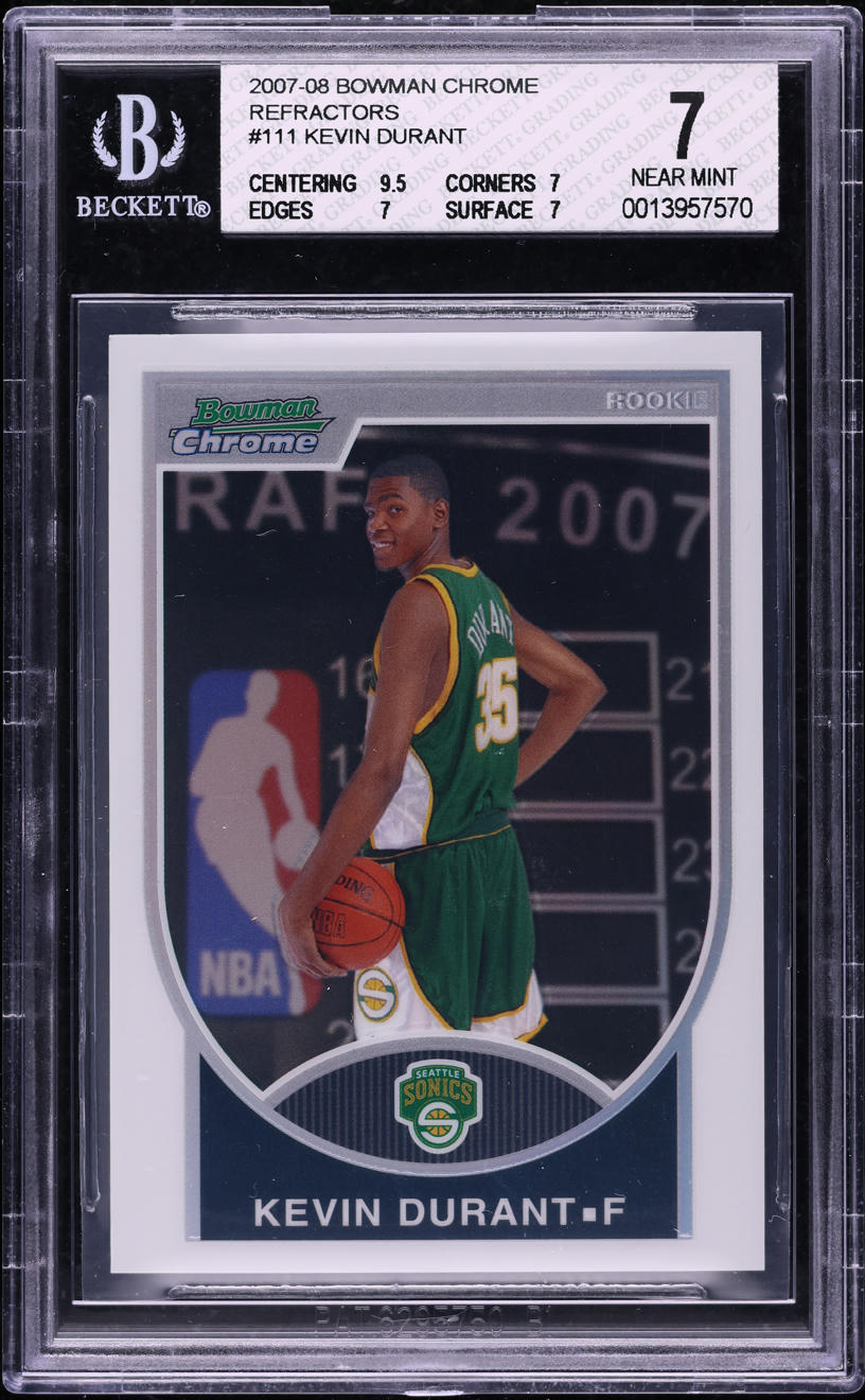2007 Bowman Chrome Refractor Kevin Durant ROOKIE /299 #111 BGS 7 NRMT