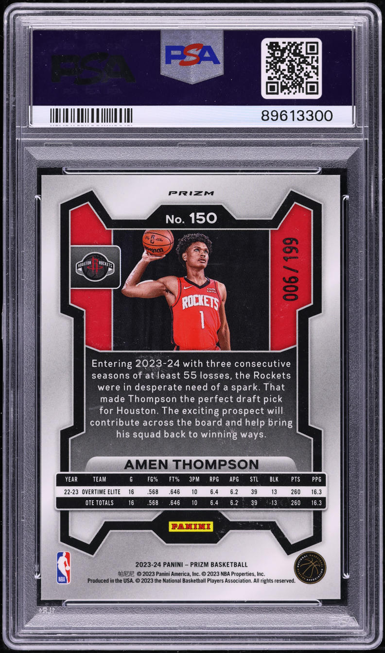 2023 Panini Prizm Blue Amen Thompson ROOKIE /199 #150 PSA 10 GEM MINT