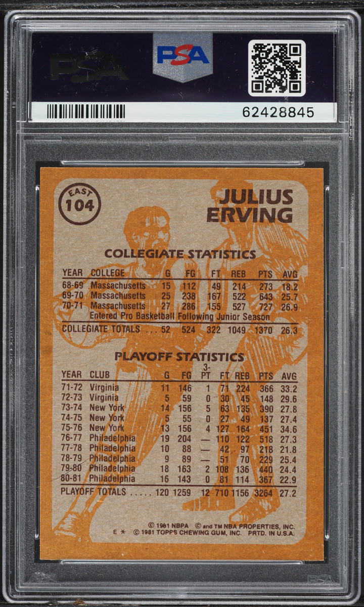 1981 Topps Basketball Julius Erving EAST #104 PSA 6 EXMT