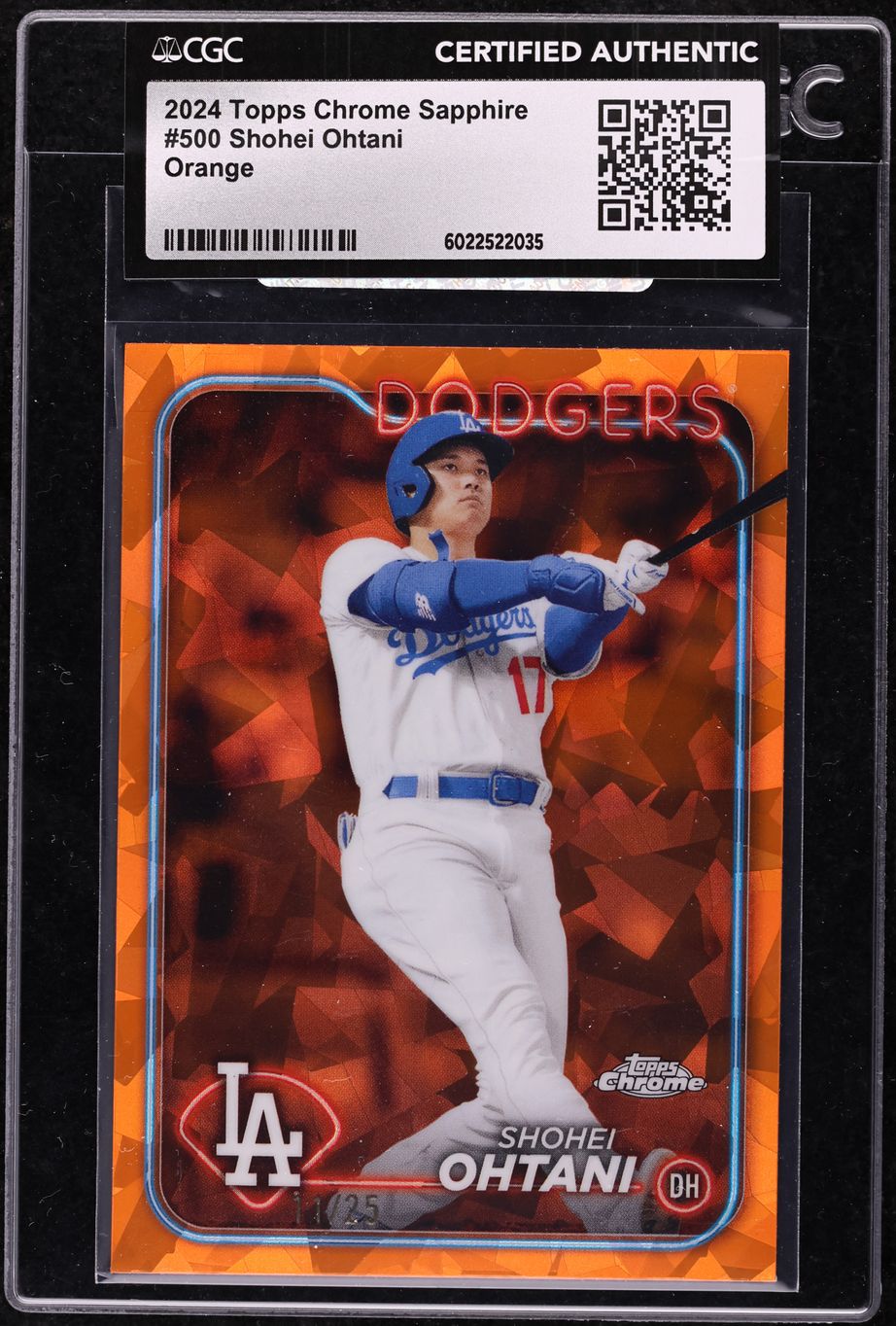 2024 Topps Chrome Sapphire Orange Shohei Ohtani /25 #500 CGC AUTH