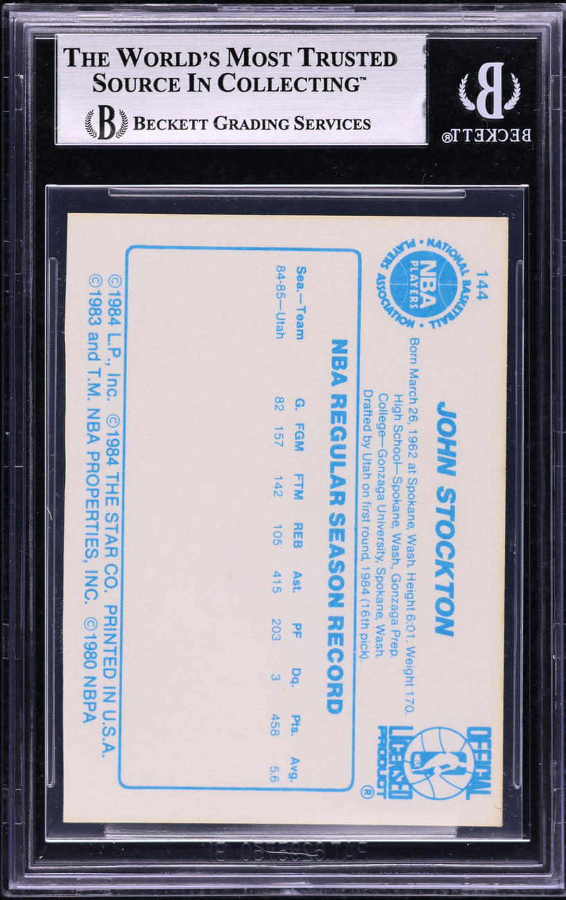1985 Star Basketball John Stockton ROOKIE #144 BGS AUTH