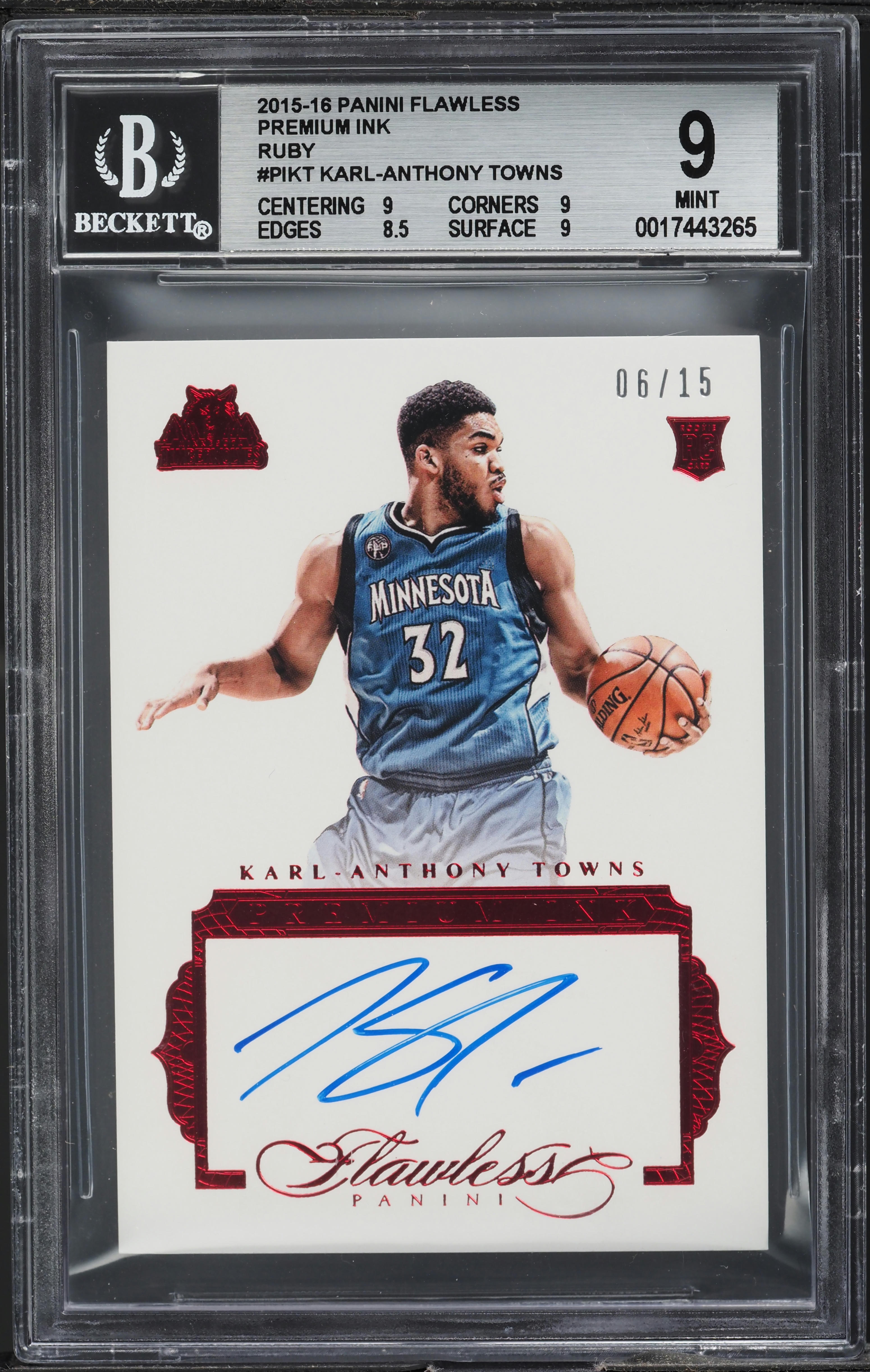 2015 Panini Flawless Premium Ink Ruby Karl-Anthony Towns ROOKIE