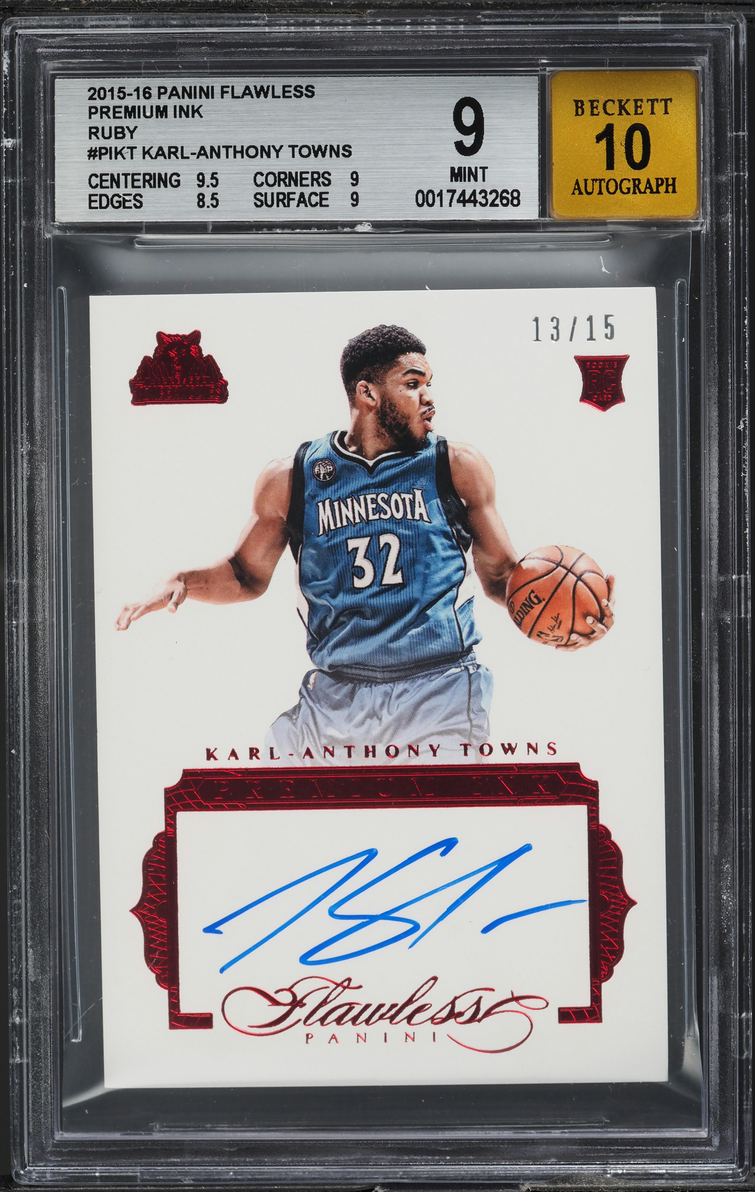 2015 Panini Flawless Premium Ink Ruby Karl-Anthony Towns ROOKIE