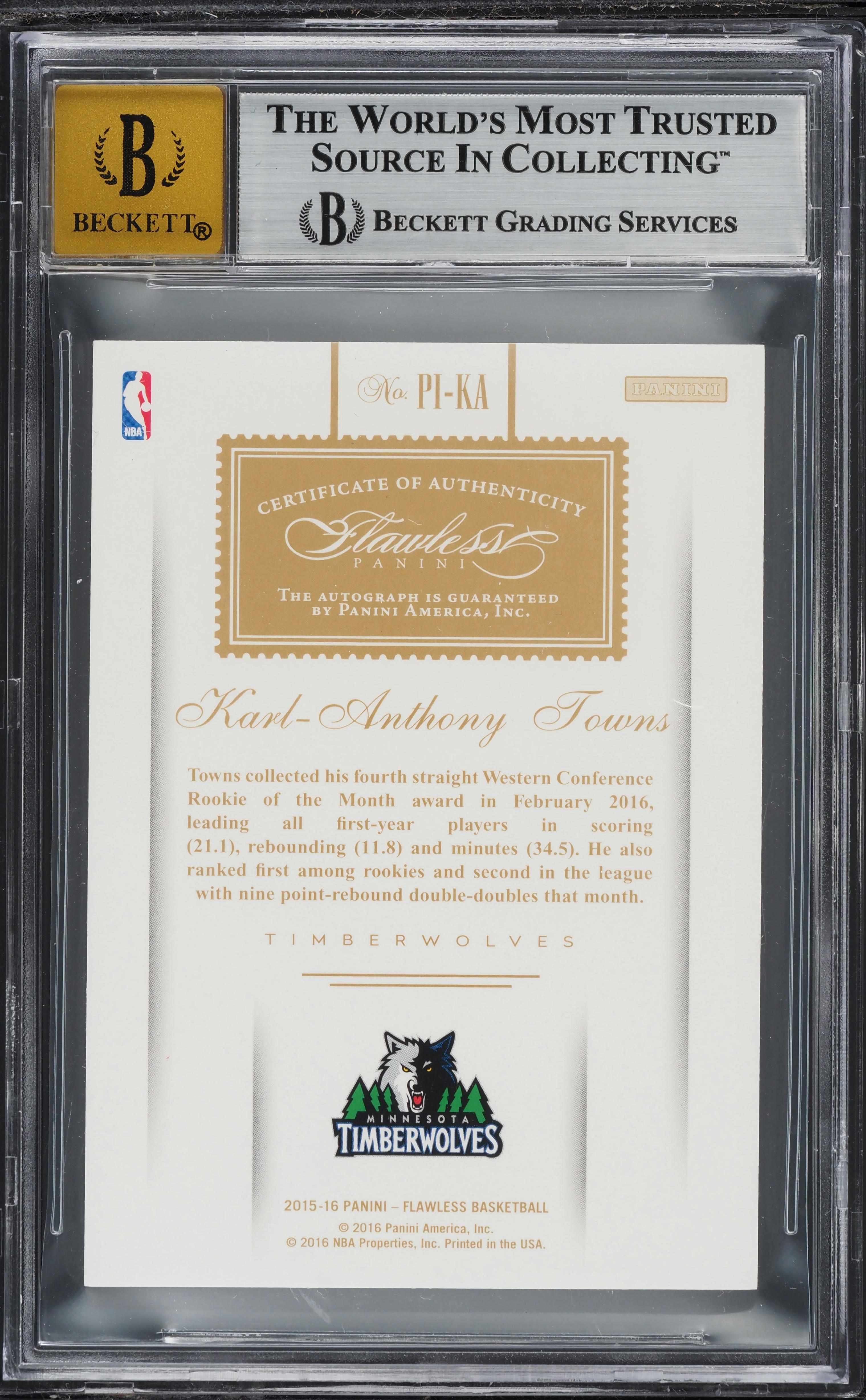 2015 Panini Flawless Premium Ink Ruby Karl-Anthony Towns ROOKIE