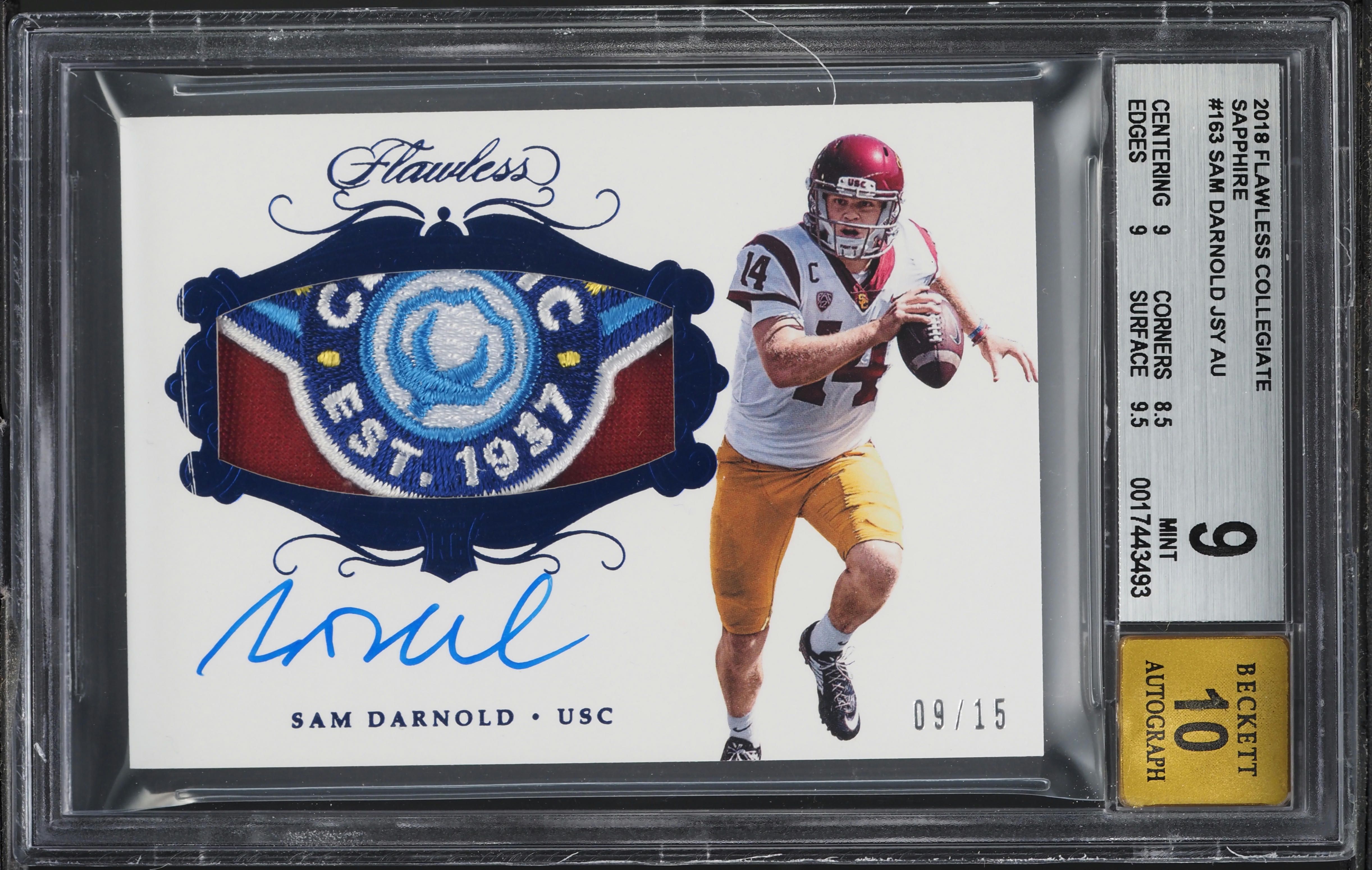 2018 Panini Flawless Collegiate Sapphire Sam Darnold ROOKIE PATCH