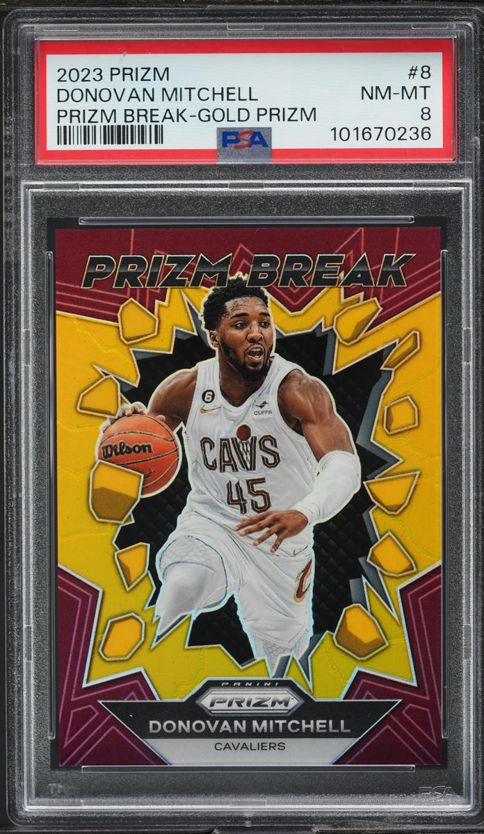 2023 Panini Prizm Break Gold Donovan Mitchell 10/10 #8 PSA 8 NM-MT
