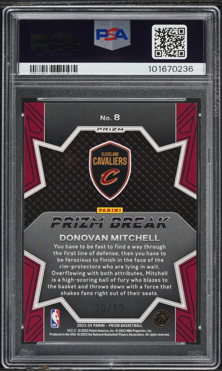 2023 Panini Prizm Break Gold Donovan Mitchell 10/10 #8 PSA 8 NM-MT