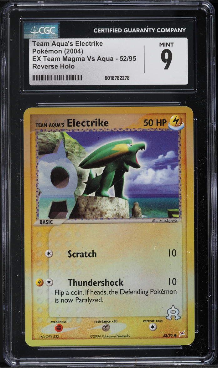 2004 Pokemon EX Team Magma Vs Aqua Reverse Holo Aqua's Electrike #52 CGC 9 MINT
