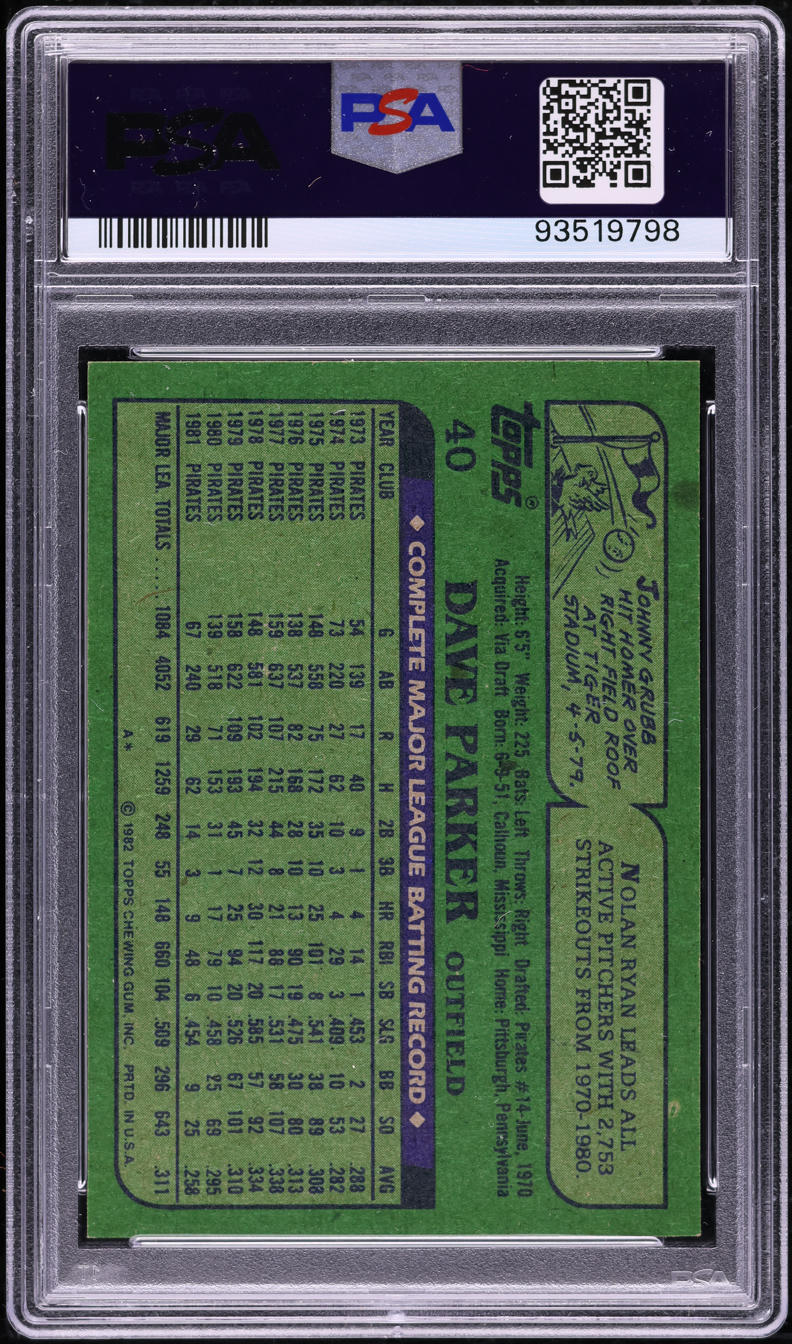 1982 Topps Dave Parker #40 PSA 9 MINT